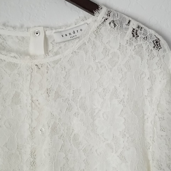 Sandro white lace long sleeve mini  dress - Picture 3 of 10